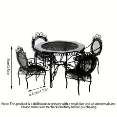 Dollhouse 1:12 Outdoor Garden Furniture Octagonal Iron Table and Chair Set