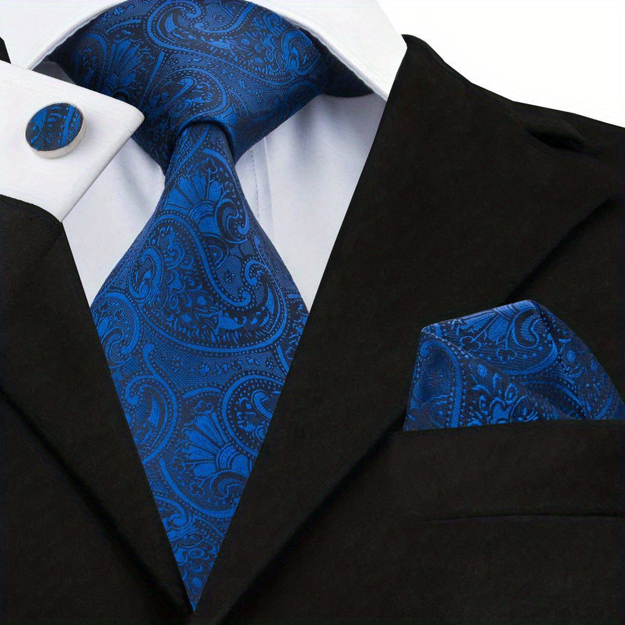 Men's Floral Tie Set with Handkerchief and Clip