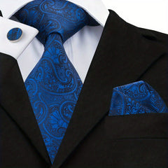 Men's Floral Tie Set with Handkerchief and Clip