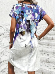 Casual Dress Women's V Neck Print Short Sleeve Stretch Dress