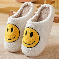 Girls Cartoon Smiling Face Plush Slippers