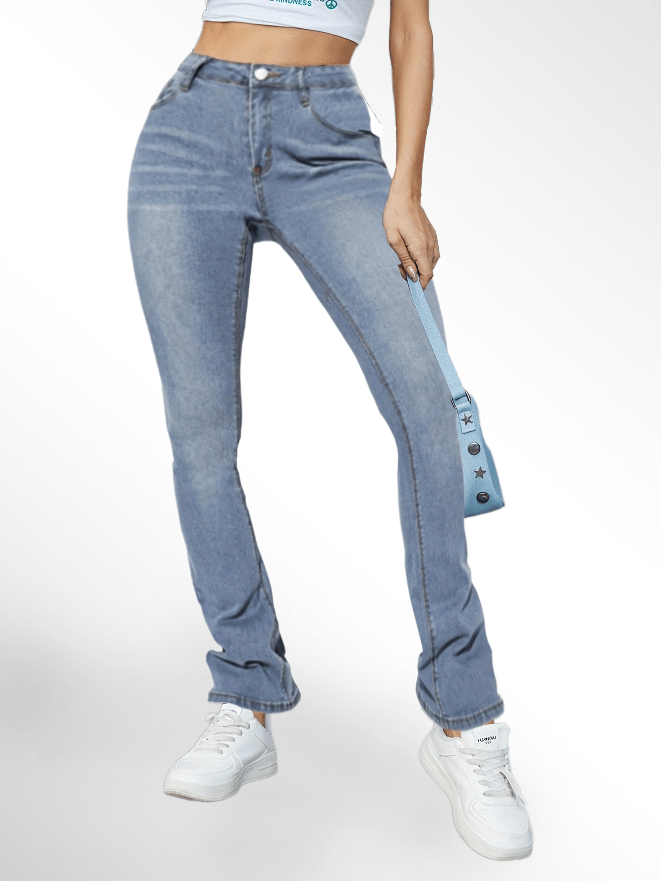 Water Ripple Embossed Bootcut Jeans Medium Causal Stretchy Denim Pants
