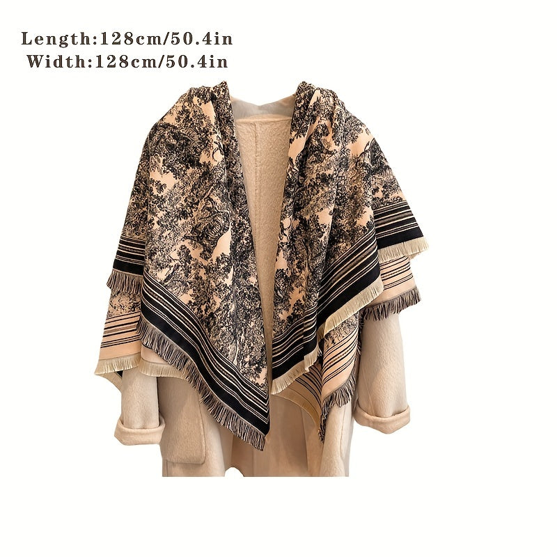 Reversible Tassel Shawl Warm Scarf Cashmere Thick Wrap for Women