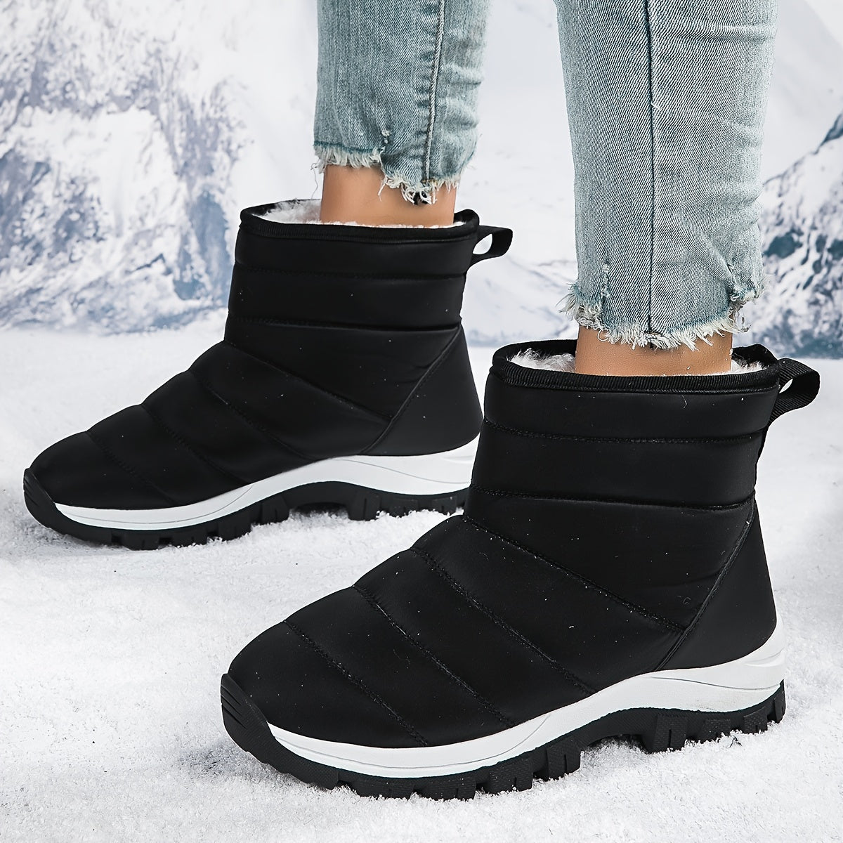 Waterproof Plush Lined Furry Thermal Snow Boots Fall Winter Keep Warm