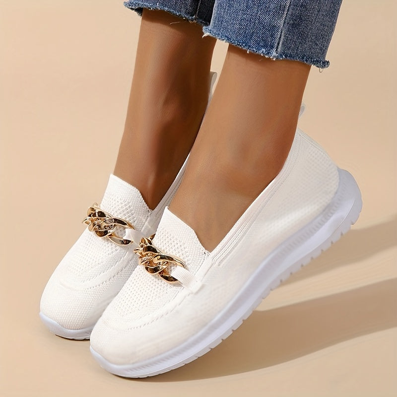 Women's Chain Decor Flat Shoes - Lightweight & Breathable Casual Sneakers
