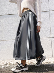 Striped Print Drawstring Skirts Casual Elastic Waist Maxi Skirts