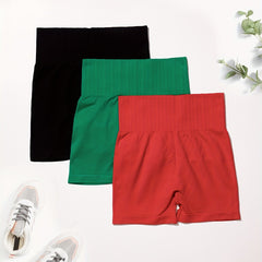 3Pcs Solid Yoga Shorts Butt Lifting High Stretch Fitness Workout Women's Activew