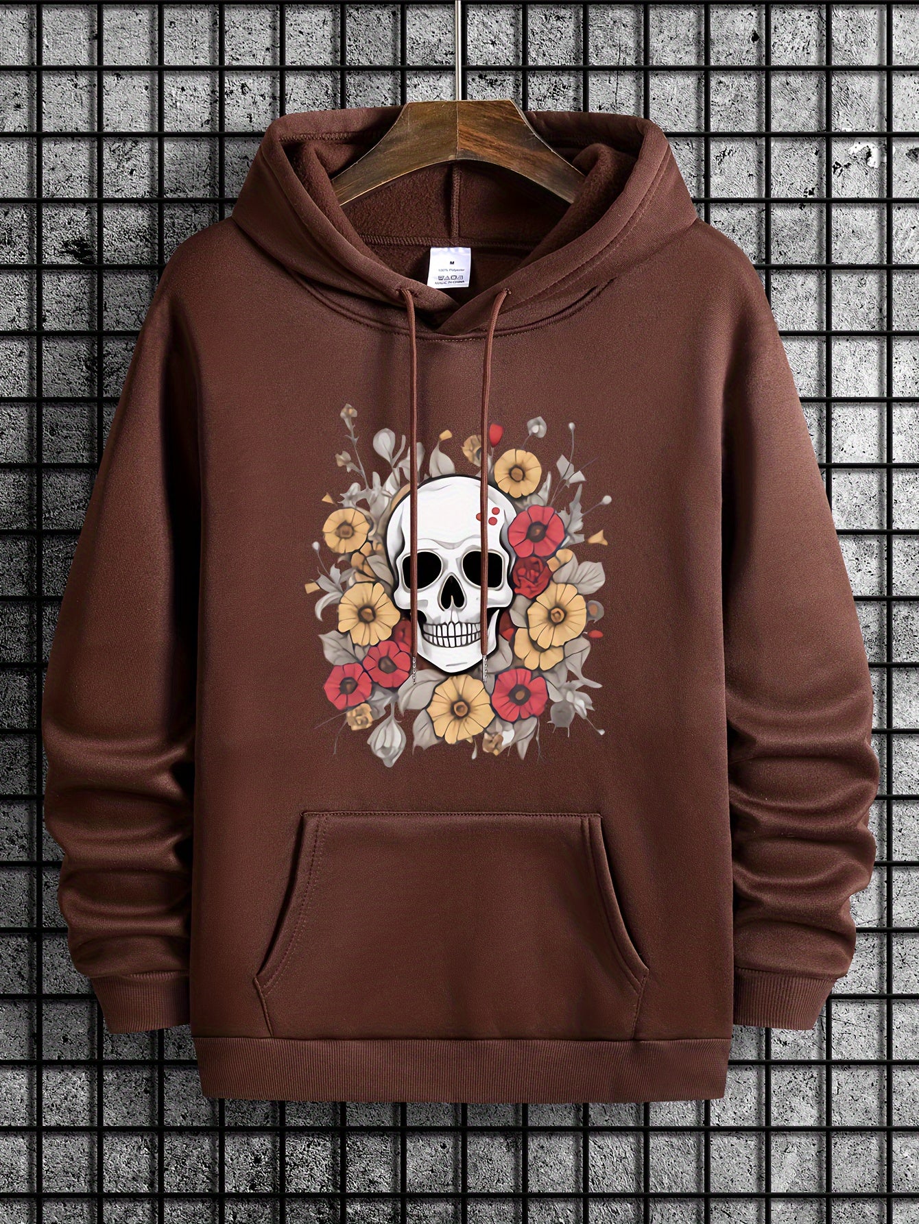 Skull Print Hooded Sweatshirt for Men
