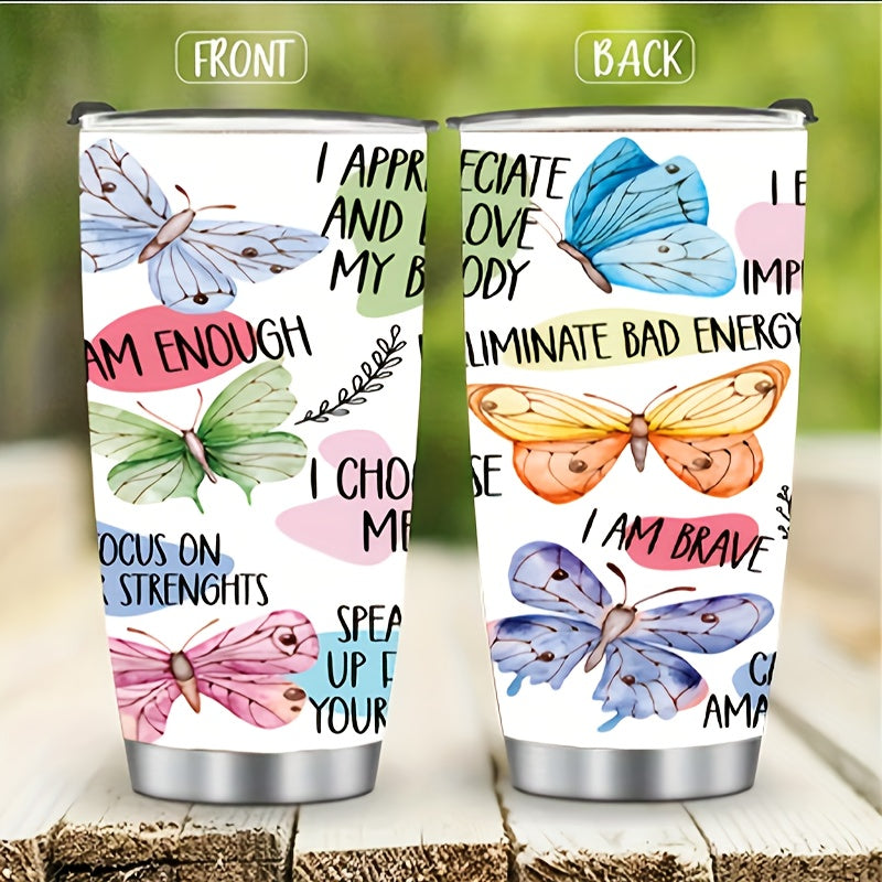 20oz Stainless Steel Double Wall Insulated Tumbler Coffee Cup Butterfly Pattern
