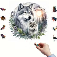 Expert Wolf Wooden Puzzle for Adults Unique Irregular Circular Pieces