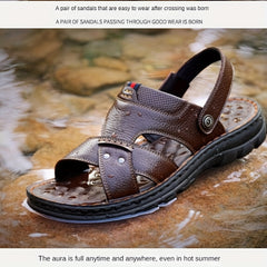 Men's Vintage Slip On Slide Sandals PU Leather Shoes