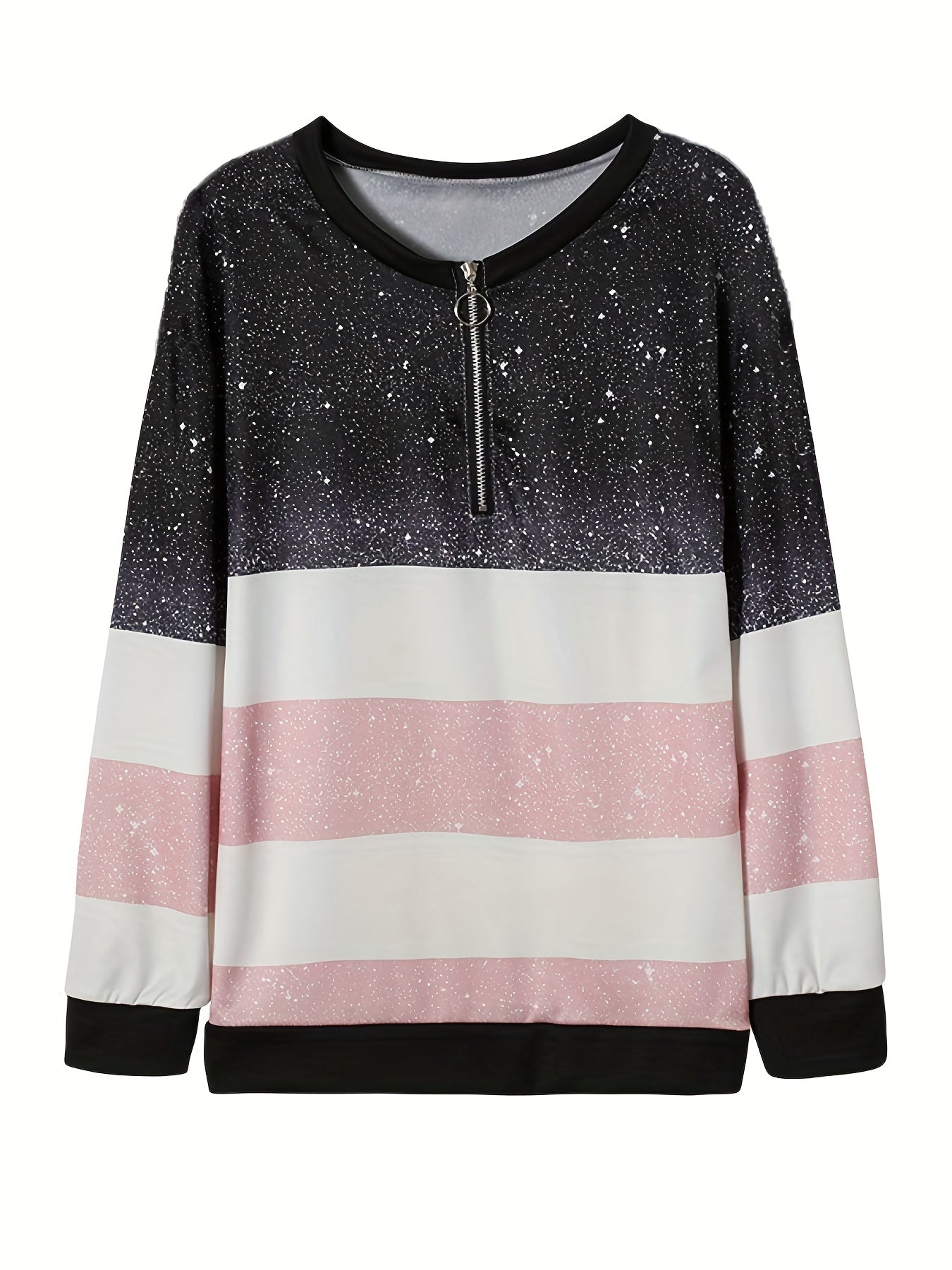 Block Zip V Neck Sweatshirt for Women