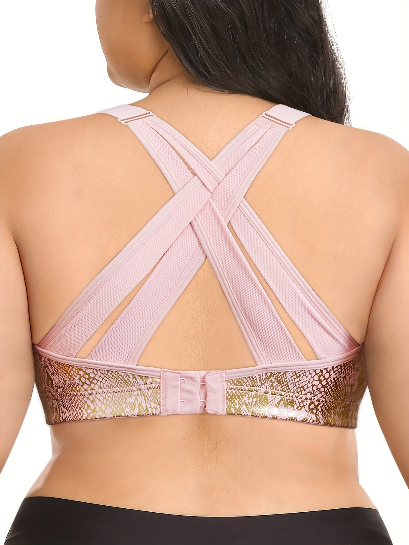 Sparkly Plus Size Sports Bra Full Coverage Padded Criss Cross Back Fitness Bra