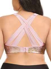 Sparkly Plus Size Sports Bra Full Coverage Padded Criss Cross Back Fitness Bra