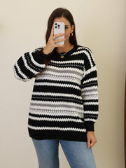 Striped Long Sleeve Sweater Round Neck Jumper
