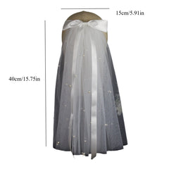 Vintage Double Layer Bridal Veil with Pearl Accents Short Length Yarn Material