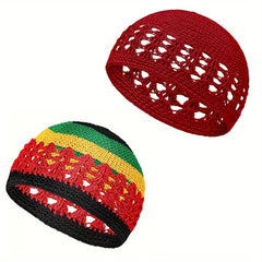 2pcs Hollow Out Beanie Thin Breathable Knit Hat Unisex Skull Cap