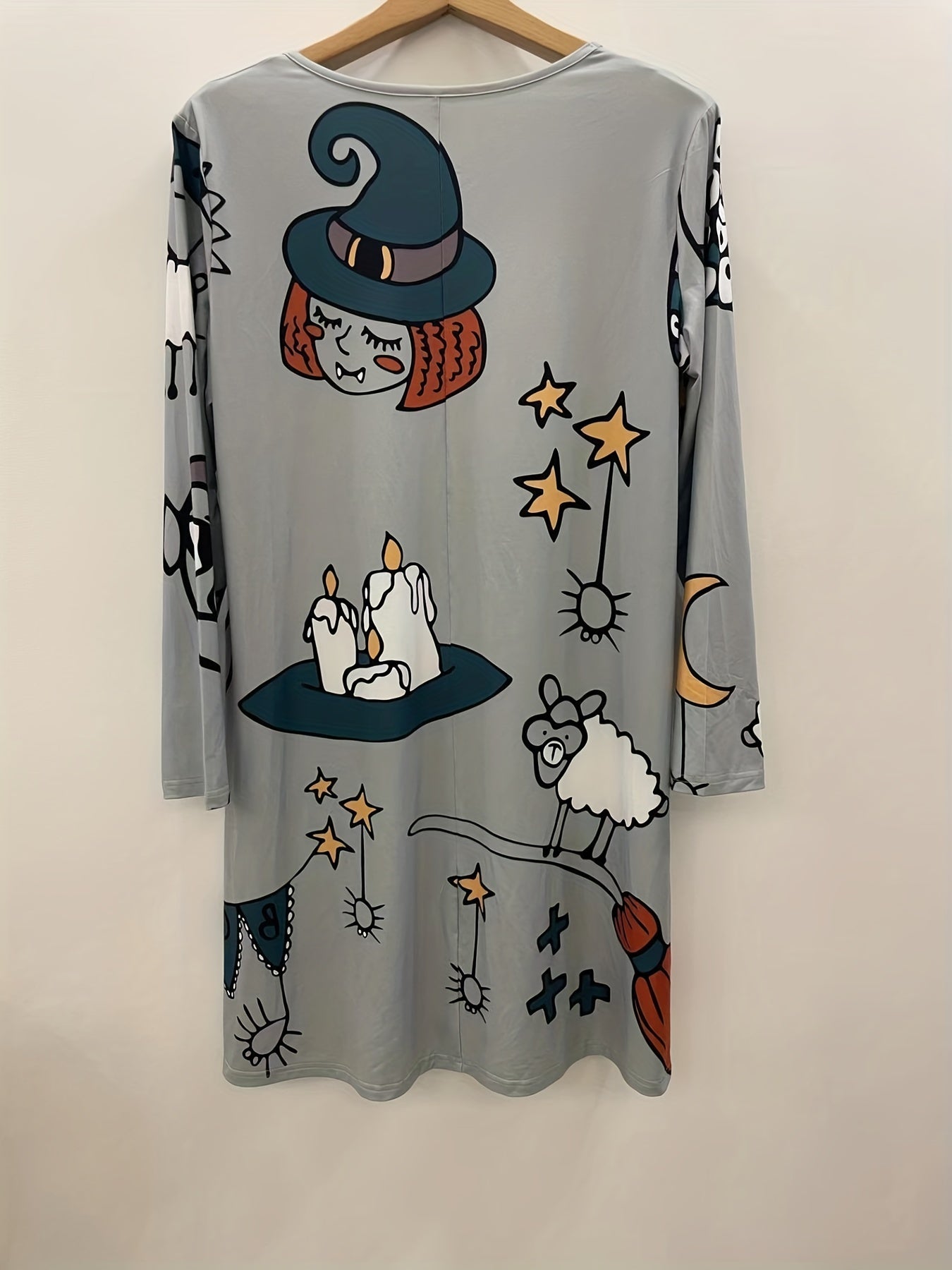 Halloween Dress Women's Plus Cartoon Witch Print Long Sleeve