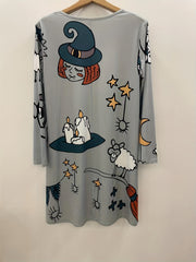 Halloween Dress Women's Plus Cartoon Witch Print Long Sleeve