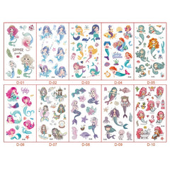 Waterproof Mermaid Tattoos for Kids - Set of 10 Sheets