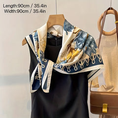 Magnolia Print Silk Satin Square Scarf Head Wrap Sunscreen Travel Beach Towel