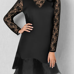 Casual Dress Solid Contrast Lace Long Sleeve