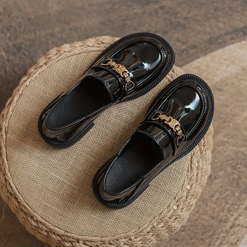 Metallic Decor Chunky Heel Loafers British Slip On Shoes