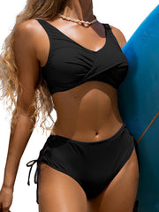 Scoop Neck Tie Back Bikini Top & High Rise Tie Side Bikini Bottoms