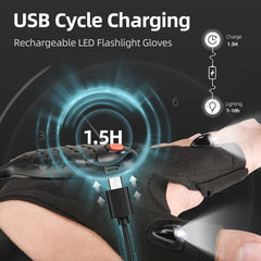 Waterproof LED Light Fingerless Glove USB Rechargeable