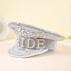 Bright Glitter Bride Hat Rhinestone Faux Pearl Sequin Captain Hat