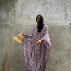 Boho Cover Up Women's Plus Leopard Print V Neck Split Maxi Kaftan