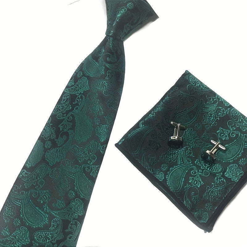 3pcs set Necktie For Men Red Tie British Style Paisley Pocket Square