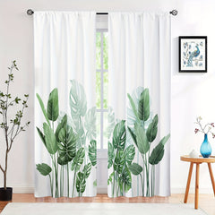 Palm Leaves Printed Window Curtain Rod Pocket Semi Blackout Decorative Curtains