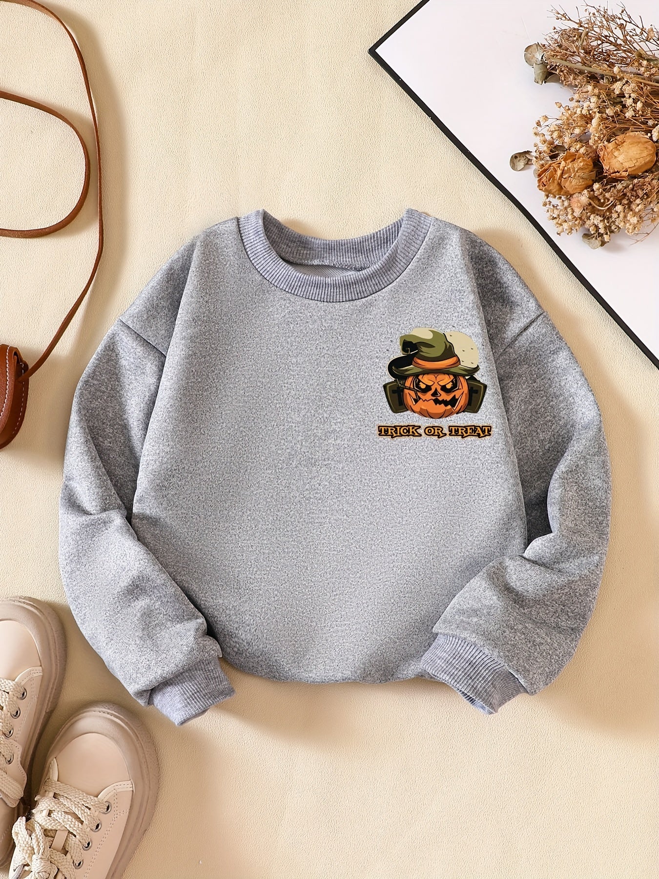 Girls' Pumpkin Halloween Crew Neck Sweatshirt for Gift Party Holiday