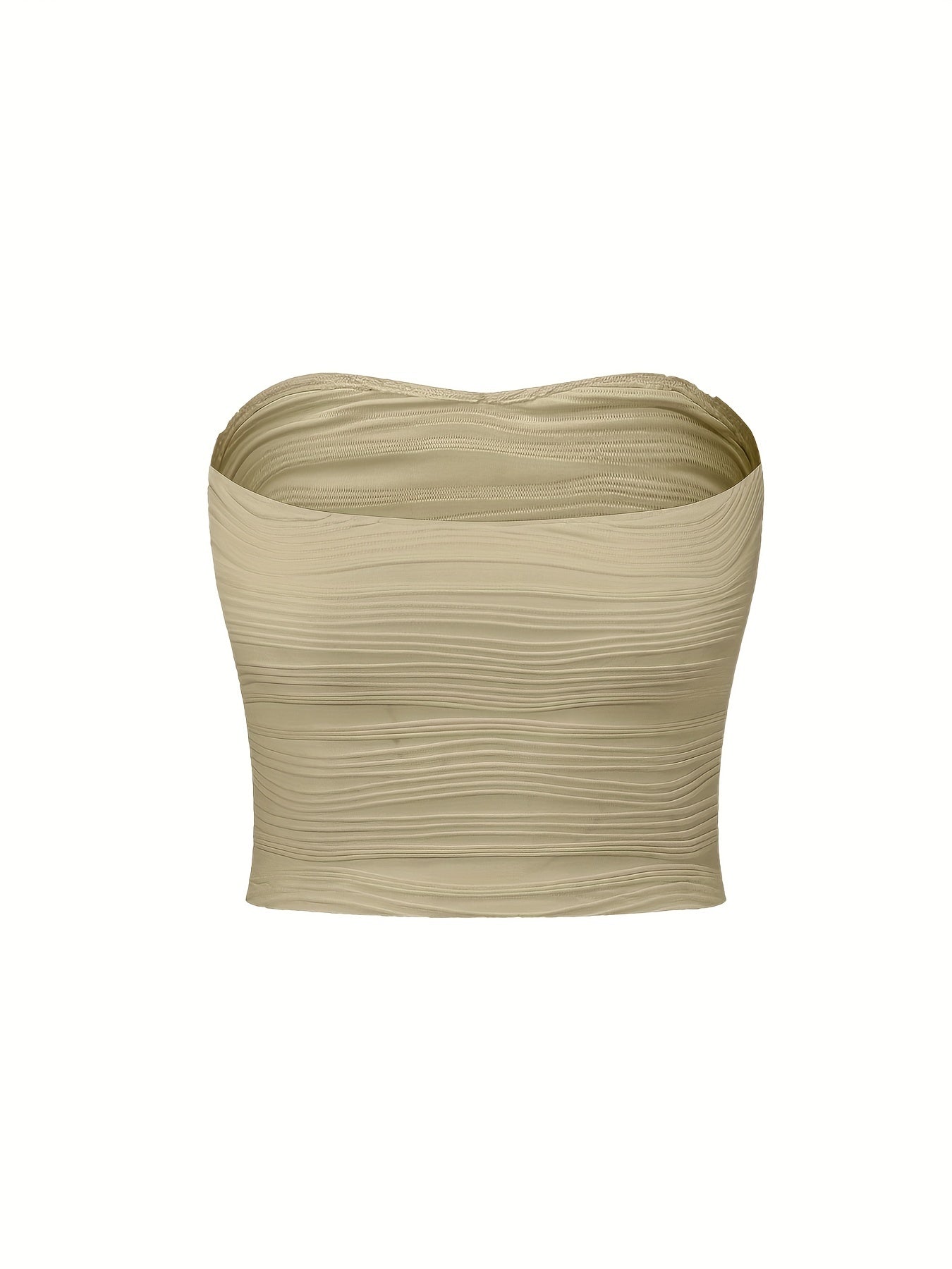 Wavy Textured Tube Top Off Shoulder Slim Top