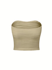 Wavy Textured Tube Top Off Shoulder Slim Top
