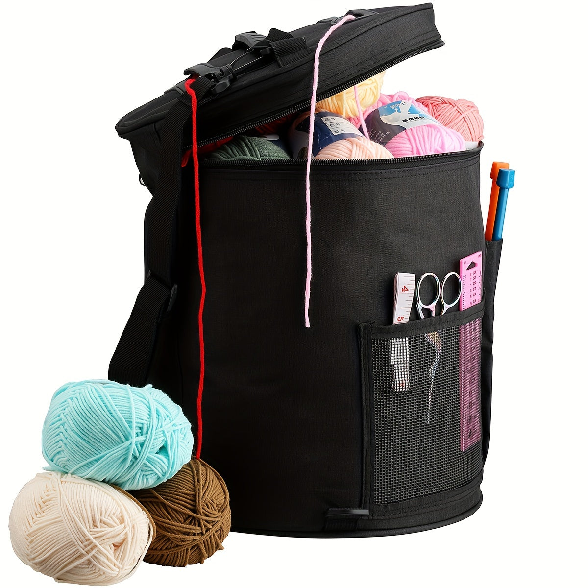 Large Capacity Yarn Storage Bag Barrel Shaped Knitting Organizer Bag