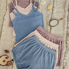 6 Pack Plus Size Waffle Knit Cami Top & Shorts Sleepwear Set