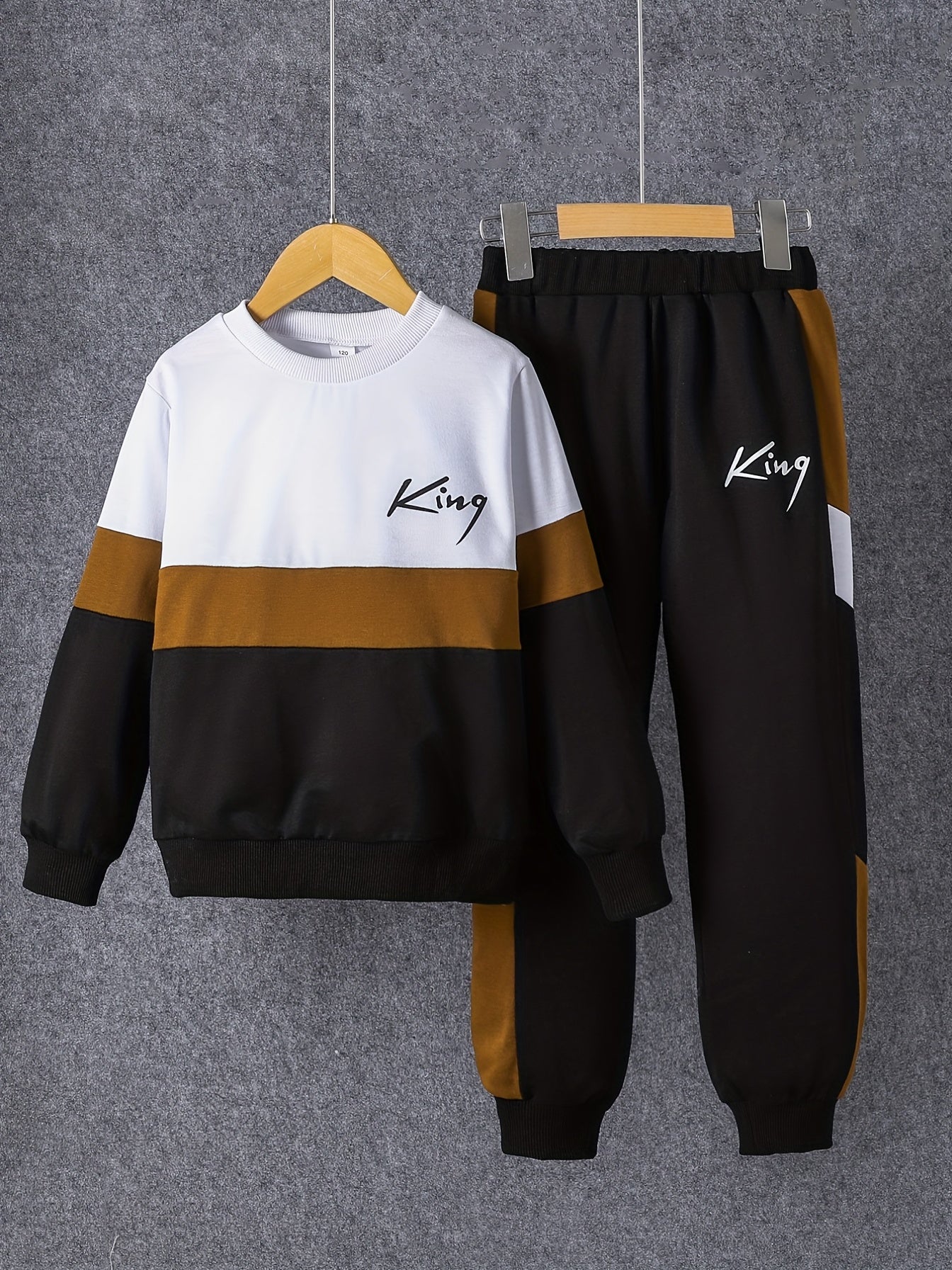 Boy's KING Print 2pcs Sweatshirt & Sweatpants Set
