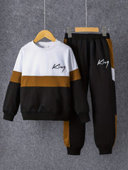 Boy's KING Print 2pcs Sweatshirt & Sweatpants Set