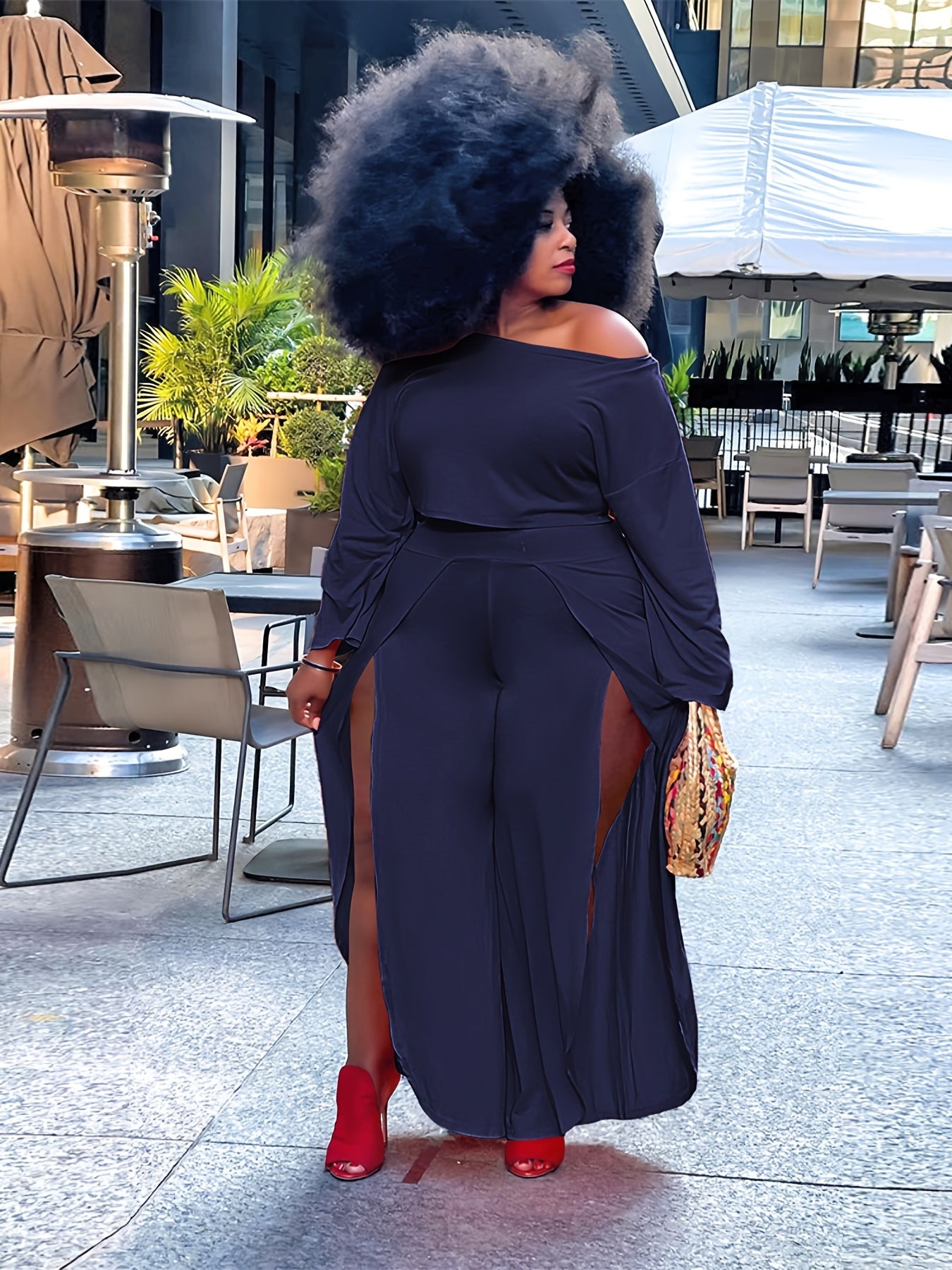 One Shoulder Top & Wide Leg Pants Set Women's Casual Outfit