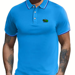 Cartoon Crocodile Print Men's Casual Polo Shirt