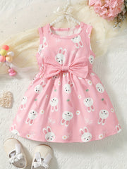 Baby Girls Rabbit Graphic Bowknot Dress