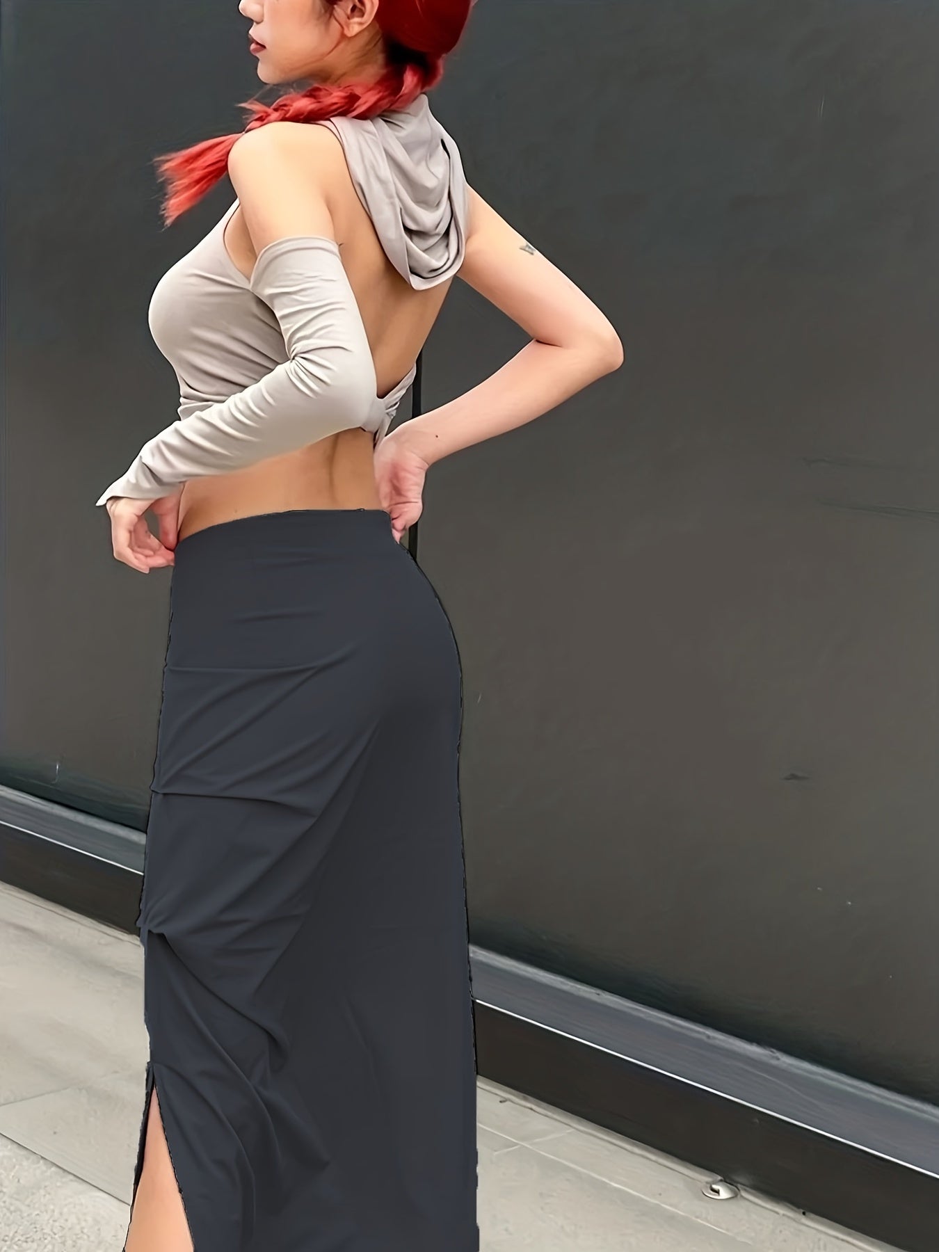 Solid Split Bodycon Skirt Slim High Waist Spring & Summer Women's Clothing