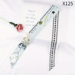 Flower Print Skinny Scarf Long Ribbon Neckerchief Silk Twilly Scarf