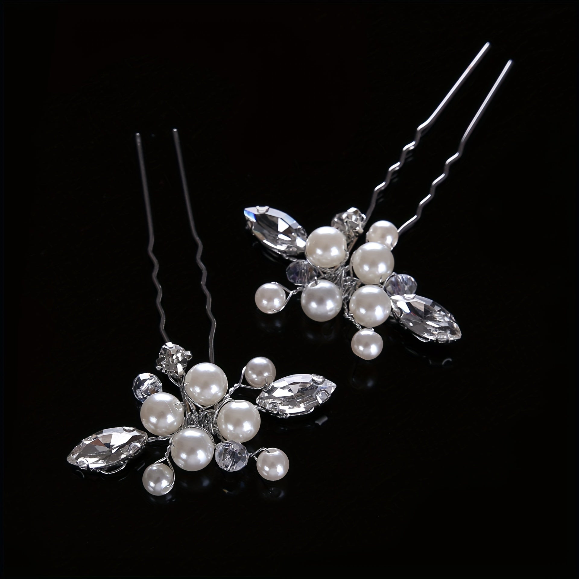 2PCS Bride Faux Pearl Hairpin Wedding Bride U Shaped Hairpin Hair Accessories
