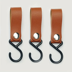 3pcs Portable Camping Hooks PU Leather Storage Buckle Keychain Tripod Hook