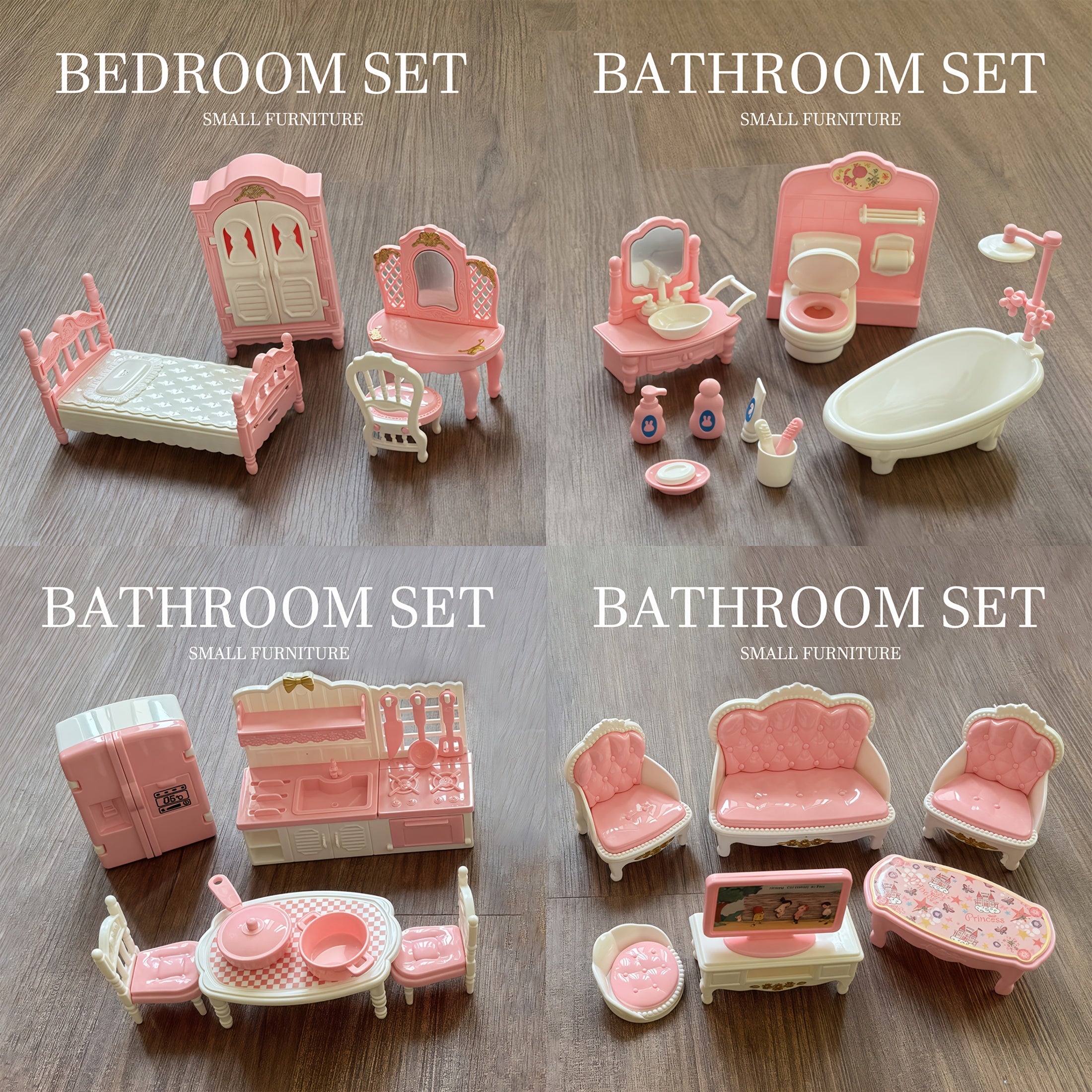 Pink Villa Doll Furniture Playhouse Set Mini Toys Ornaments Decorations