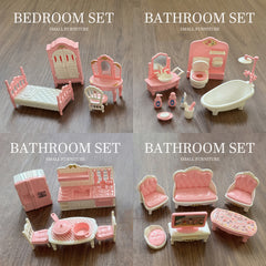 Pink Villa Doll Furniture Playhouse Set Mini Toys Ornaments Decorations