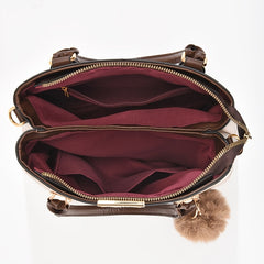 Classic Tote Bag With Clutch - Pom Pom Shoulder Bag